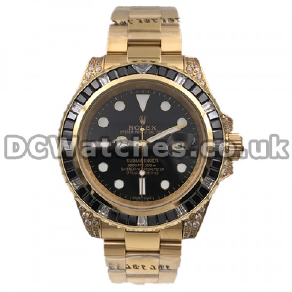 Valuable Gold Steel Bracelets Replica Rolex Submariner Watches For Men With Black Dials