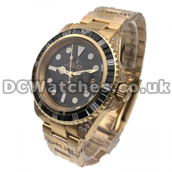 Valuable Gold Steel Bracelets Replica Rolex Submariner Watches For Men With Black Dials