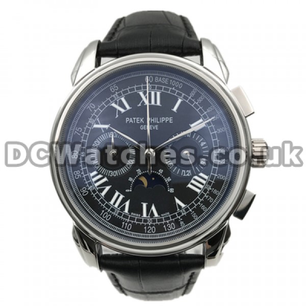 Functional Male Swiss Quartz Movements Fake Patek Philippe Classic Watches With Black Dials
