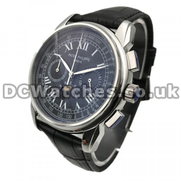 Functional Male Swiss Quartz Movements Fake Patek Philippe Classic Watches With Black Dials