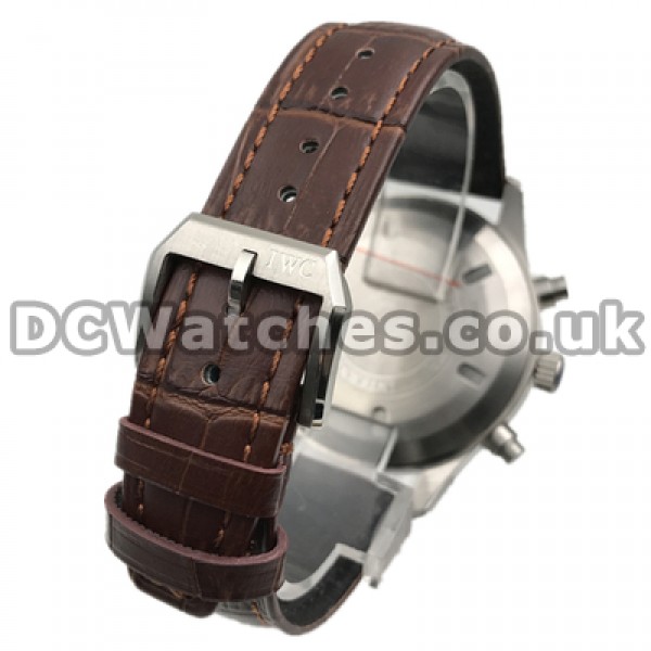 Delicate Black Arabic Numerals Male IWC Pilots Fake Watches Sales With Brown Crocodile Straps