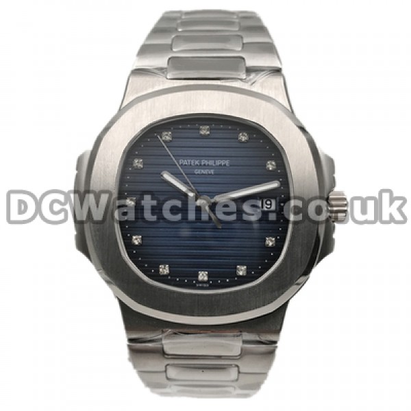 Shiny Diamond Indexes Male Patek Philippe Nautilus Replica Watches For Hot Sale With Blue Dials