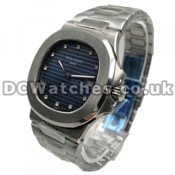 Shiny Diamond Indexes Male Patek Philippe Nautilus Replica Watches For Hot Sale With Blue Dials
