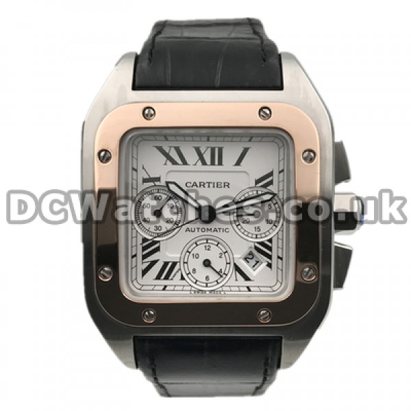 Useful Black Roman Numerals Fake Santos De Cartier Watches For Men With Black Crocodile Straps