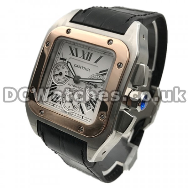 Useful Black Roman Numerals Fake Santos De Cartier Watches For Men With Black Crocodile Straps