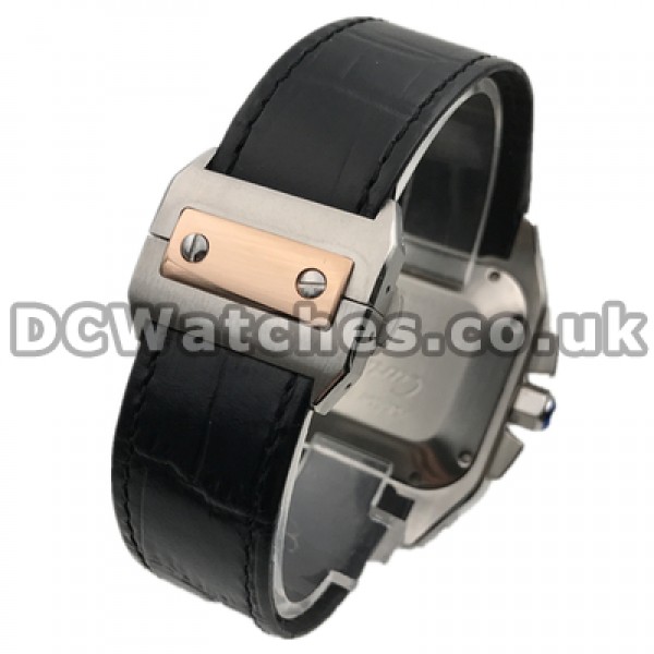 Useful Black Roman Numerals Fake Santos De Cartier Watches For Men With Black Crocodile Straps
