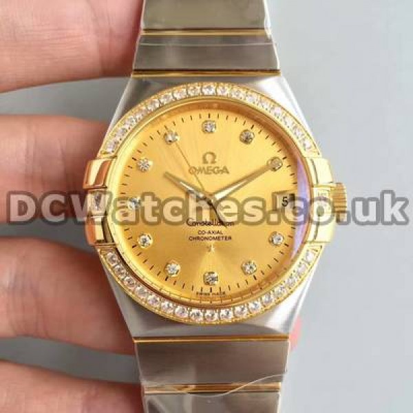 38 MM Perfect Omega Constellation Replica Watches With Golden Dials For Men