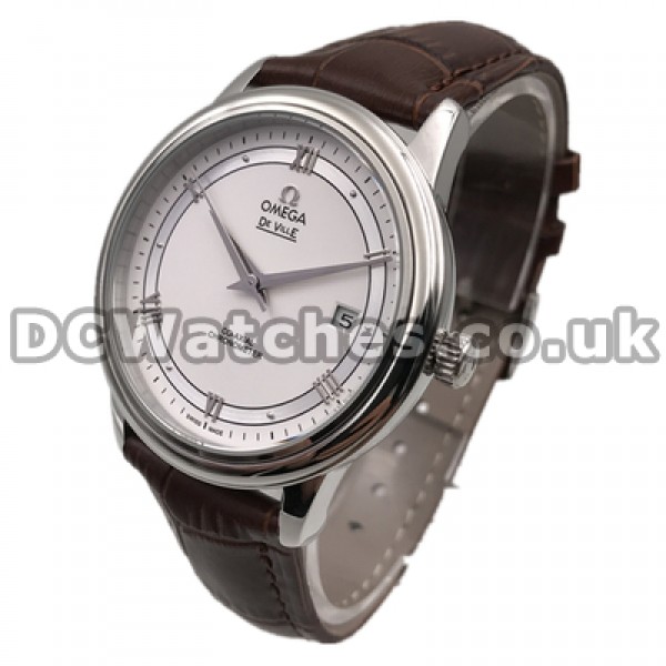 Automatic 40MM Omega De Ville Hour Vision Fake Male Watches With Brown Straps