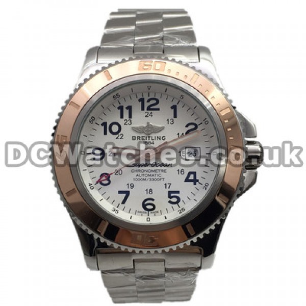 Black Arabic Numerals Breitling SuperOcean Heritage Copy Watches With White Dials For Men