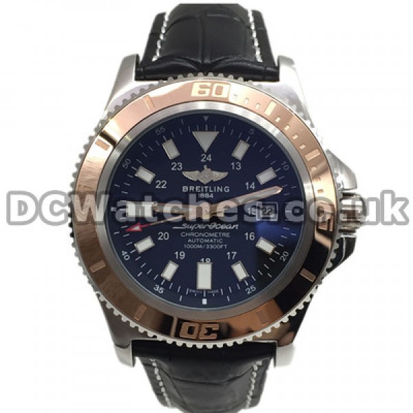 Black Dials Breitling SuperOcean Heritage Copy Watches With Black Cowhide Straps UK