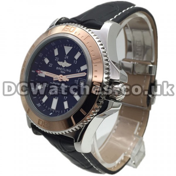 Black Dials Breitling SuperOcean Heritage Copy Watches With Black Cowhide Straps UK