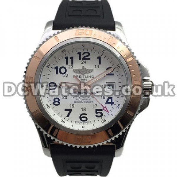 White Dials Breitling SuperOcean Heritage Replica Watches With Black Rubber Straps Sale For Men