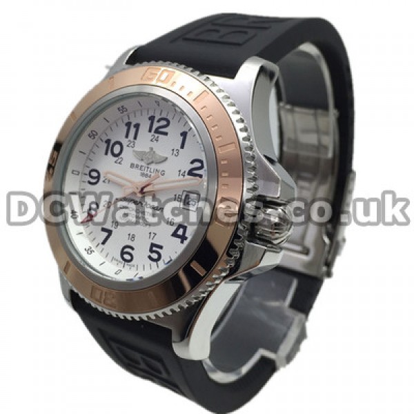 White Dials Breitling SuperOcean Heritage Replica Watches With Black Rubber Straps Sale For Men