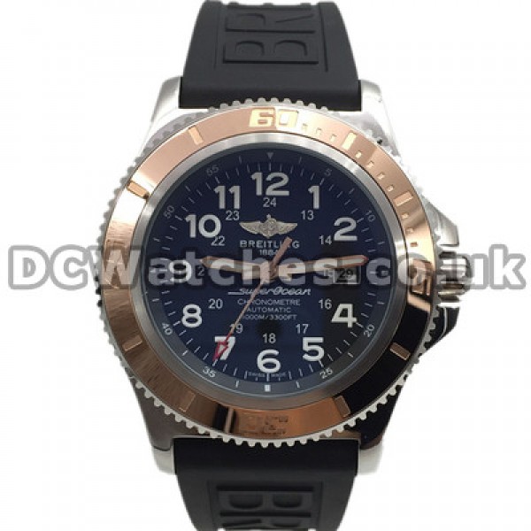 UK Sale Breitling SuperOcean Heritage Fake Watches With White Arabic Numerals And Rose Gold Hands