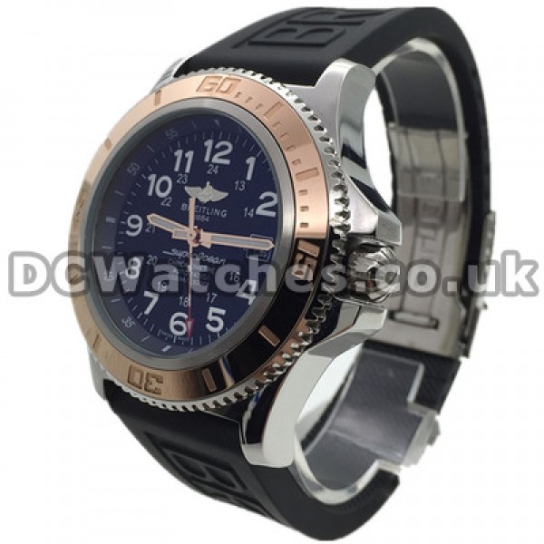 UK Sale Breitling SuperOcean Heritage Fake Watches With White Arabic Numerals And Rose Gold Hands