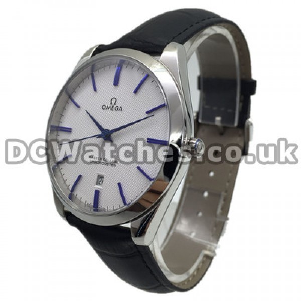 Distinctive Male Omega De Ville Hour Vision Copy Watches With White Dials And Blue Hands