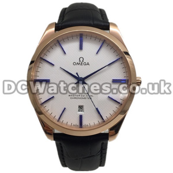 Precious Rose Gold And Steel Omega De Ville Hour Vision Copy Watches With White Dials