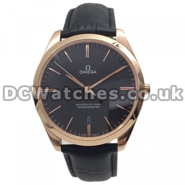 Black Dials Omega De Ville Hour Vision Fake Watches With Rose Gold And Steel Cases