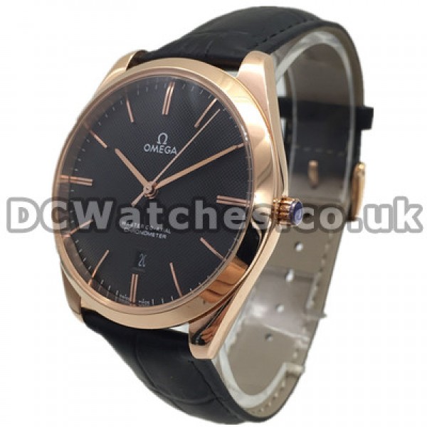 Black Dials Omega De Ville Hour Vision Fake Watches With Rose Gold And Steel Cases