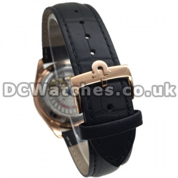 Black Dials Omega De Ville Hour Vision Fake Watches With Rose Gold And Steel Cases