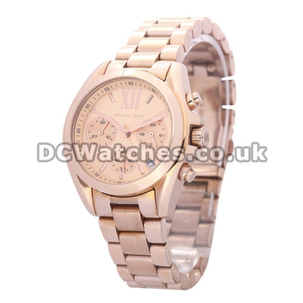 Pretty Rose Gold Dials MICHAEL KORS Fake Watches With Roman Numerals UK Sale