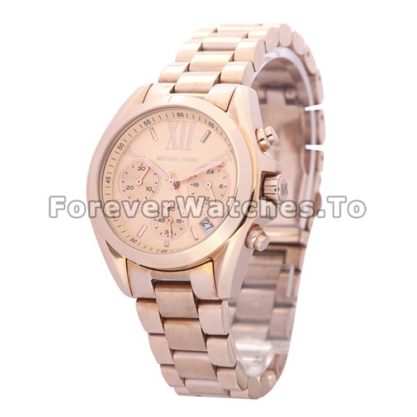 Pretty Rose Gold Dials MICHAEL KORS Fake Watches With Roman Numerals UK Sale