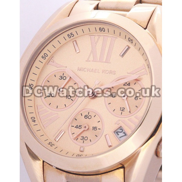 Pretty Rose Gold Dials MICHAEL KORS Fake Watches With Roman Numerals UK Sale
