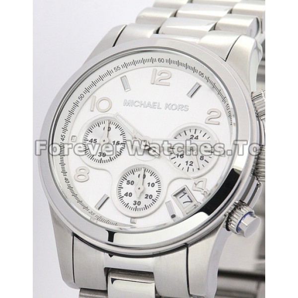 Sturdy 38MM Steel MICHAEL KORS Replica Watches With White Dials For UK