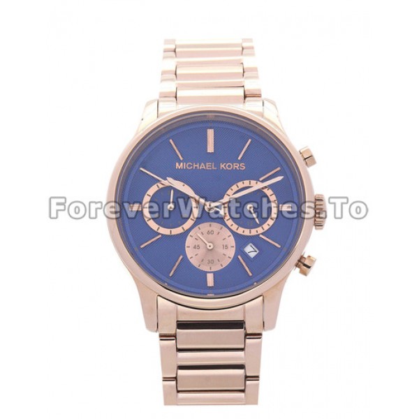 Distinctive Blue Dials MICHAEL KORS Replica Watches UK With Rose Gold Hands And Indexes