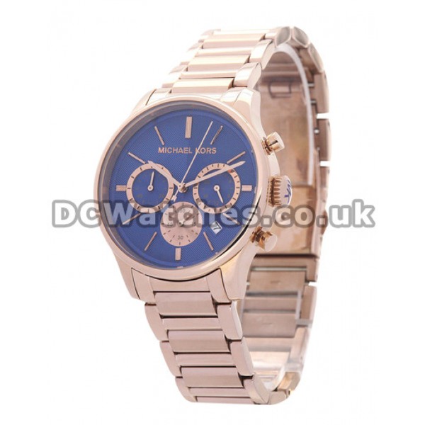 Distinctive Blue Dials MICHAEL KORS Replica Watches UK With Rose Gold Hands And Indexes