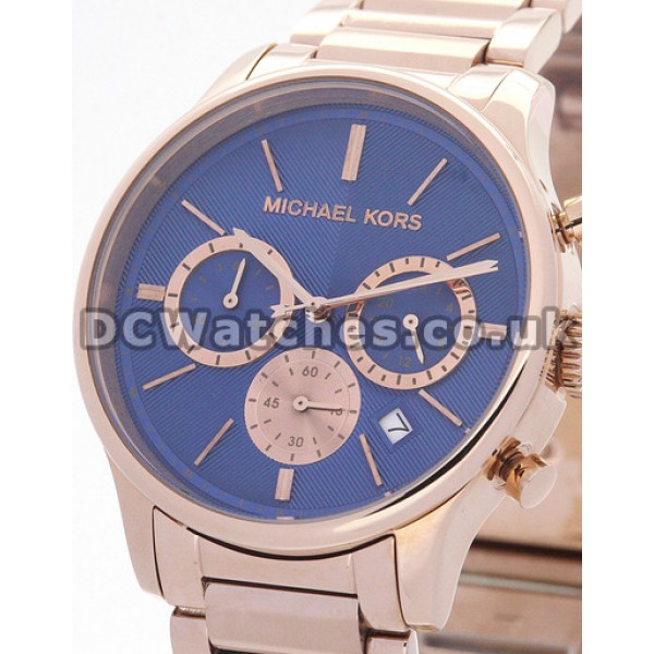 Distinctive Blue Dials MICHAEL KORS Replica Watches UK With Rose Gold Hands And Indexes
