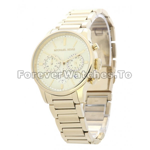 38MM Gold & Steel Cases And Bracelets MICHAEL KORS Replica Watches With Gold Dials
