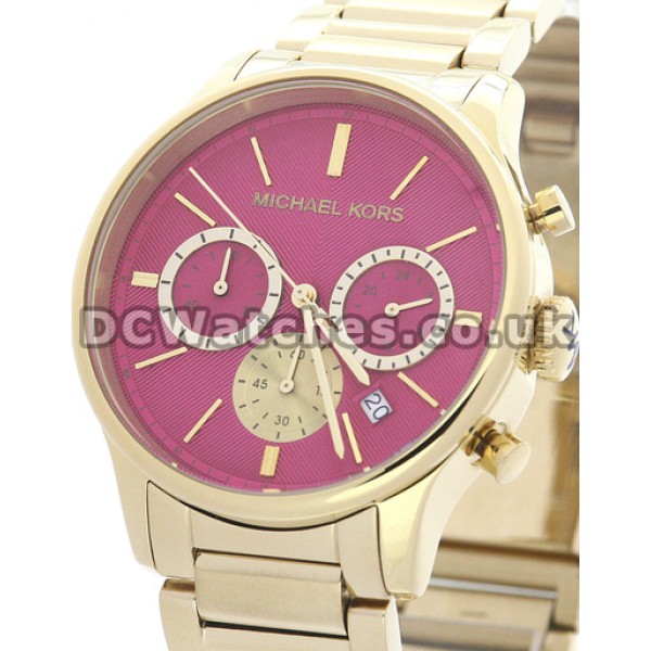Charming Purple Dials MICHAEL KORS Fake Watches With Gold Hands And Indexes UK