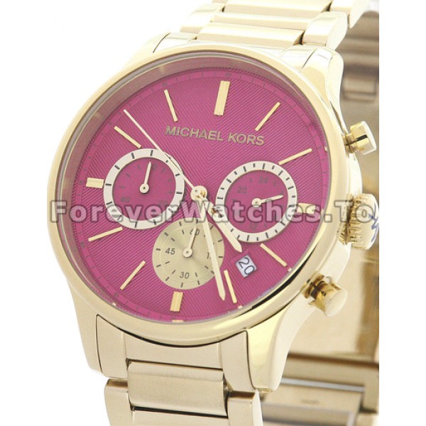 Charming Purple Dials MICHAEL KORS Fake Watches With Gold Hands And Indexes UK