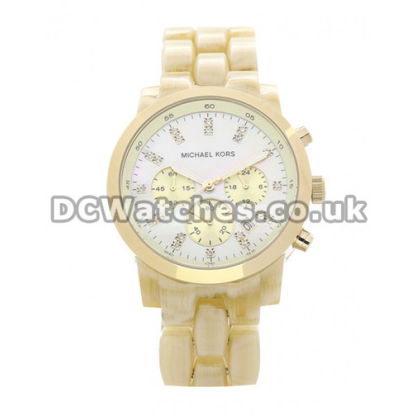 Shiny White Dials And Diamond Hour Markers MICHAEL KORS Copy Watches With Resin Bracelets