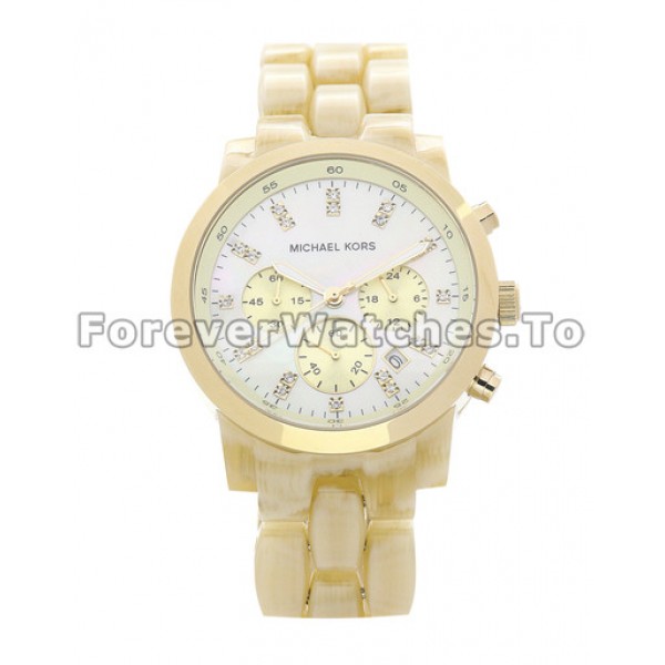 Shiny White Dials And Diamond Hour Markers MICHAEL KORS Copy Watches With Resin Bracelets