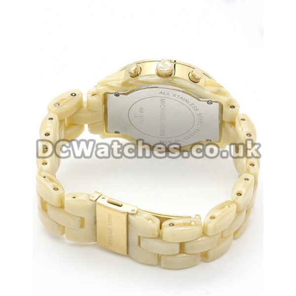 Shiny White Dials And Diamond Hour Markers MICHAEL KORS Copy Watches With Resin Bracelets