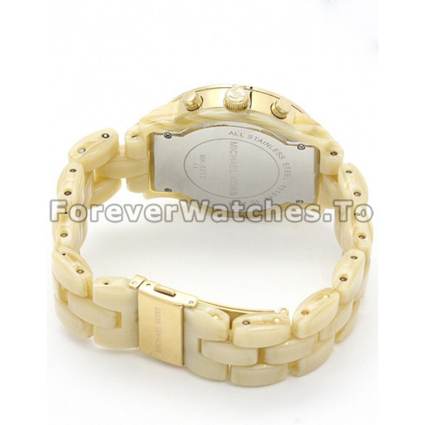Shiny White Dials And Diamond Hour Markers MICHAEL KORS Copy Watches With Resin Bracelets