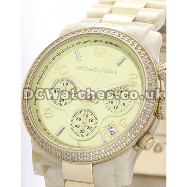 Precious Diamond Bezels UK MICHAEL KORS Replica Watches With Resin Bracelets