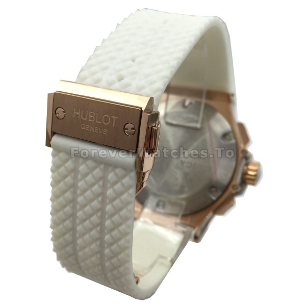 Men Sale Hublot Copy Watches With Rose Gold & Steel Cases And White Rubber Straps