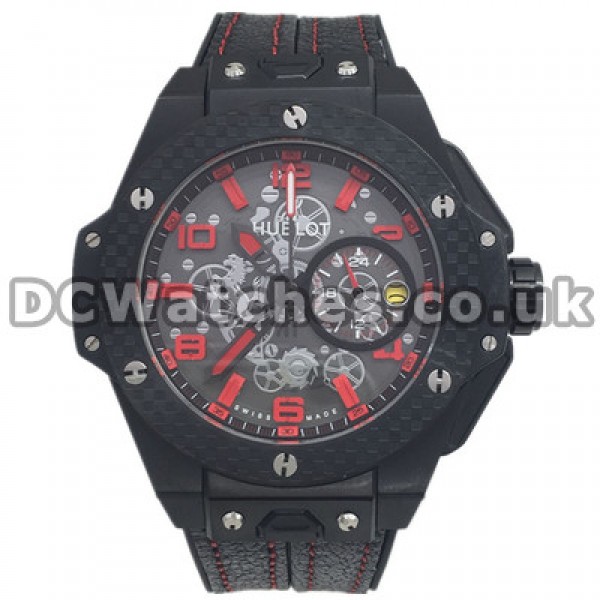 New Tungsten Steel Cases Hublot Quartz Replica Watches With Cool Black Cowhide Straps