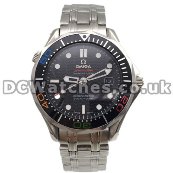 Fashionable 41MM Omega Seamaster 300M Copy Watches With Black Bezels Set With Colorful Scales