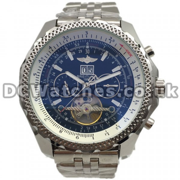 Popular 48MM UK Breitling Bentley Replica Watches With Blue Dials Sale For Men