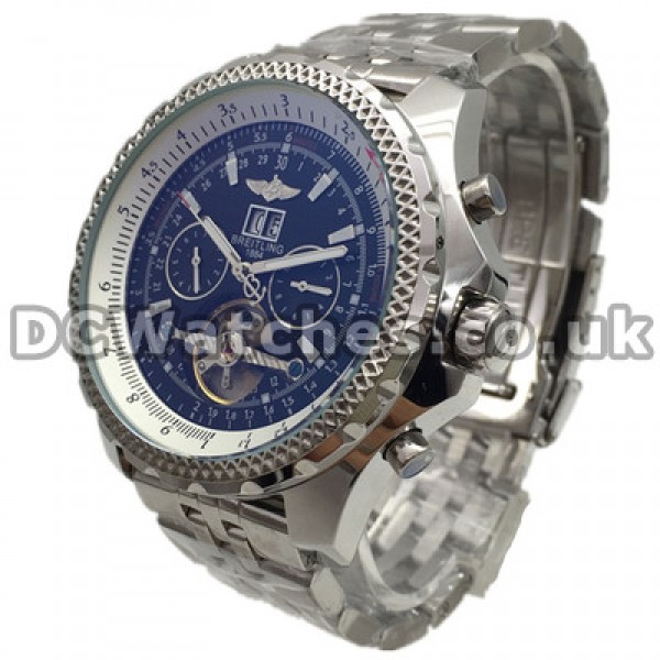 Popular 48MM UK Breitling Bentley Replica Watches With Blue Dials Sale For Men