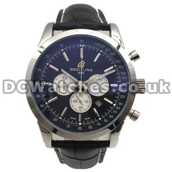 Elegant Black Crocodile Straps Breitling Transocean Chronograph Replica Watches With 46MM Cases UK