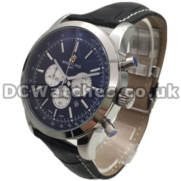 Elegant Black Crocodile Straps Breitling Transocean Chronograph Replica Watches With 46MM Cases UK
