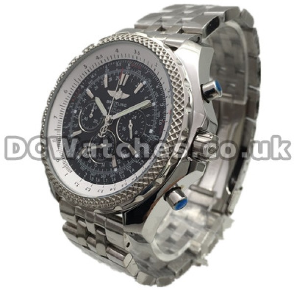 High-quality Black Dials Breitling Bentley Copy Watches With Silver Hands And Hour Markers
