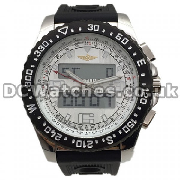 Professional 44MM Breitling B1 Fake Watches With White Dials And Black Bezels For Men