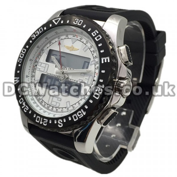 Professional 44MM Breitling B1 Fake Watches With White Dials And Black Bezels For Men