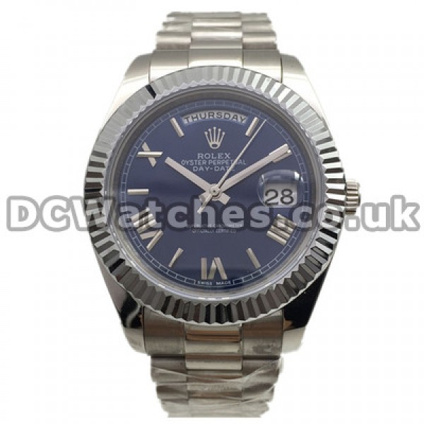 Pretty 41MM Rolex Day-Date II Roman Numerals Fake Watches With Blue Dials UK Online